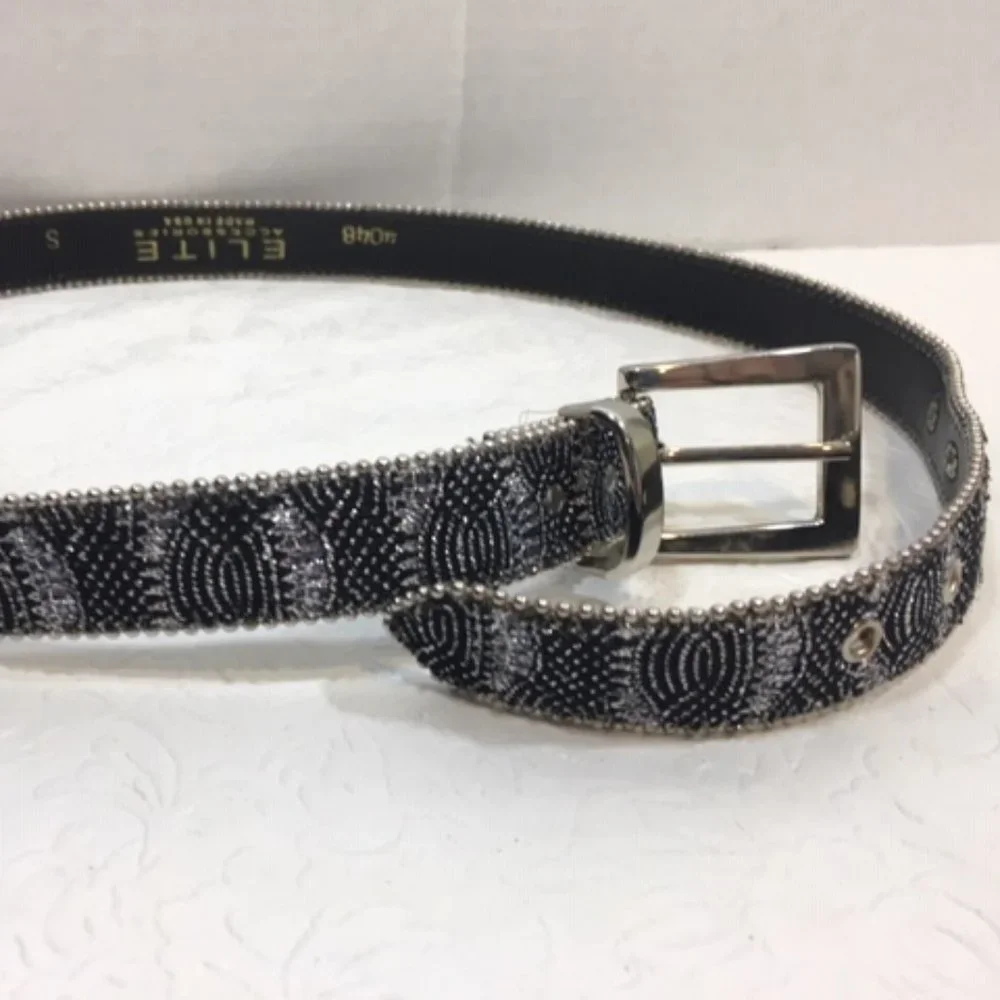 Elite Accessories Rhinestones Black Belt Silver Toned Buckle Sm